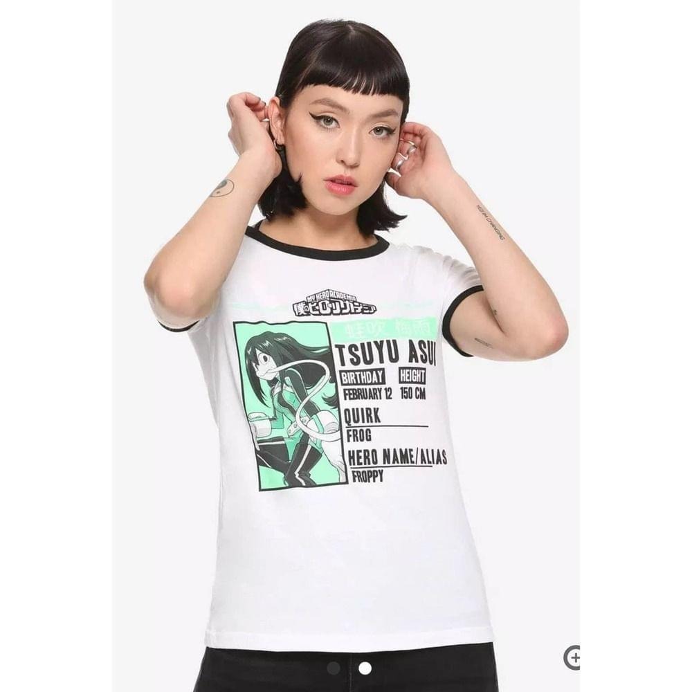 NWT My‎ Hero Academia Froppy Profile Girls Ringer T-Shirt
